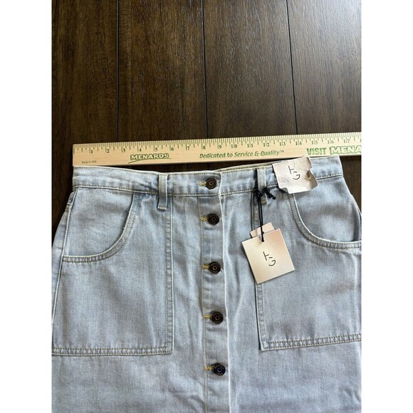 Happily Grey Button Midi Denim Skirt Patch Pockets Size 11 / 29 NWT! - Picture 3 of 6